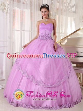 Platte City Missouri/MO Stylish Taffeta and Tulle Appliques Decorate Discount Lavender Quinceanera Dress with sweetheart neckline