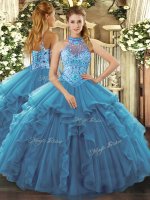 Sleeveless Beading and Ruffles Lace Up Sweet 16 Dresses