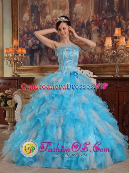 Cheap strapless Quinceanera Dress With colorful Organza Appliques Decorate Gown IN Giez Switzerland - Click Image to Close