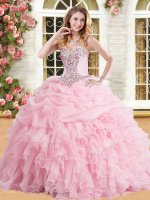 Pick Ups Sweetheart Sleeveless Lace Up Ball Gown Prom Dress Baby Pink Organza