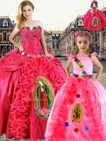 Fashion Coral Red Ball Gowns Beading and Embroidery and Ruffles 15th Birthday Dress Lace Up Organza Sleeveless Floor Length