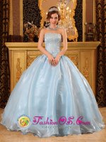 Tamboril Dominican Republic Wheeling Romantic Baby Blue Quinceanera Dress Strapless Organza Exquisite Beading Appliques Ball Gown