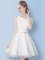 Artistic Scoop Knee Length Lace Up Vestidos de Damas White for Prom and Party with Bowknot