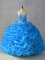 Discount Blue Ball Gowns Sweetheart Sleeveless Organza Floor Length Lace Up Beading and Pick Ups and Hand Made Flower Sweet 16 Quinceanera Dress