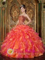 Topsham Devon The Brand New Style Beading and Ruffles Decorate Bodice Multi-Color Quinceanera Dress For Winter Strapless The Brand New Style Organza Ball Gown