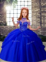 Popular Beading Little Girl Pageant Dress Royal Blue Lace Up Sleeveless Floor Length(SKU PAG1236-1BIZ)