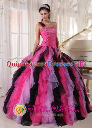 Beaded Decorate Bust and Ruched Bodice One Shoulder With puffy Ruffles For Quinceanera Dress ball gown in Mountain View Arkansas/AR