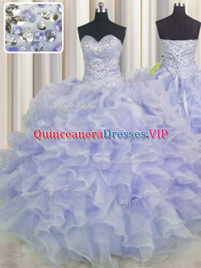 Graceful Purple Lace Up Sweetheart Beading and Ruffles 15th Birthday Dress Organza Sleeveless - Click Image to Close