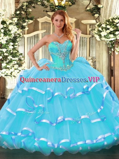 Charming Aqua Blue Quinceanera Dresses Sweetheart Sleeveless Lace Up - Click Image to Close