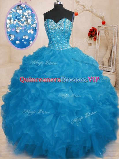 Sleeveless Beading and Ruffles Lace Up Quince Ball Gowns - Click Image to Close