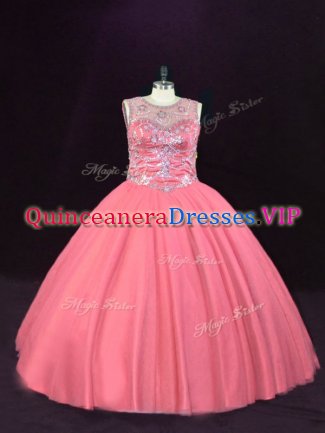 Pink Vestidos de Quinceanera Sweet 16 and Quinceanera with Beading Scoop Sleeveless Lace Up