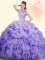 Best High-neck Sleeveless Organza Quince Ball Gowns Beading and Ruffles and Pick Ups Brush Train Backless