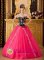 Mataro Spain Brand New Hot Pink and Black Quinceanera Dress With Sweetheart Neckline and Hand Made Flower Decorate Tulle Skirt