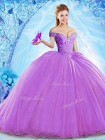 Flirting Lavender Ball Gowns Organza Off The Shoulder Sleeveless Beading Lace Up Sweet 16 Dresses Brush Train(SKU CDLAPJ007-4BIZ)