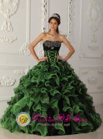 Sioux Falls South Dakota/SD Opulence Green and Black Beaded Decorate Bust Ruffles Layered For Sweetheart Quinceanera Dress