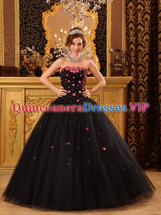 Salmon Idaho/ID Tiny Flowers Decorate Popular Black Quinceanera Dress For Strapless Tulle Ball Gown