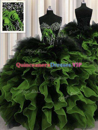 Multi-color Organza and Tulle Lace Up Sweet 16 Quinceanera Dress Sleeveless Floor Length Beading and Ruffles - Click Image to Close