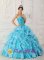 Baytown TX Peach Springs Beading and Ruched Bodice For Classical Sky Blue Sweetheart Quinceanera Dress With Ruffles Layered