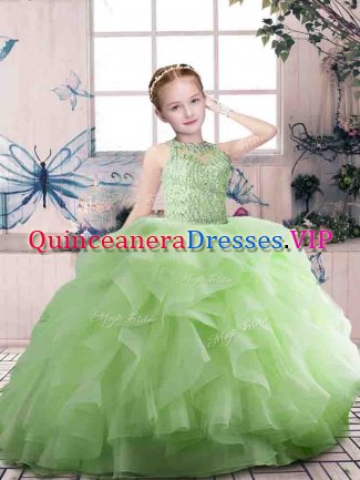 Sleeveless Tulle Zipper Kids Pageant Dress for Party and Sweet 16 and Wedding Party