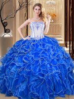 Custom Made Royal Blue Sleeveless Floor Length Embroidery and Ruffles Lace Up Quince Ball Gowns(SKU YSQD052-3BIZ)