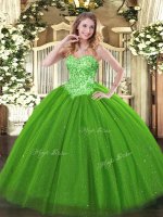 Sleeveless Sequined Floor Length Lace Up Sweet 16 Dresses in Green with Appliques