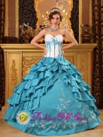 Teal Popular Fenwick Island Delaware/ DE Quinceanera Dress Sweetheart Ruffles And Embroidery Decorate Bodice Layered Ruffles Taffeta Ball Gown