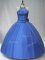 Sleeveless Floor Length Beading Lace Up Quinceanera Dress with Blue