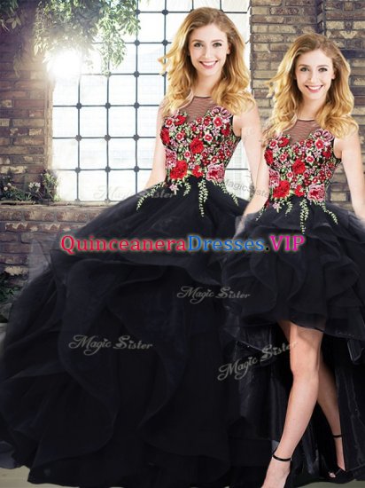 Exquisite Black Sleeveless Floor Length Beading and Embroidery Lace Up 15th Birthday Dress - Click Image to Close