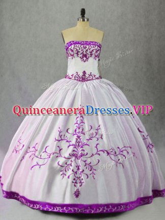 Floor Length Ball Gowns Sleeveless White And Purple Quinceanera Gown Lace Up