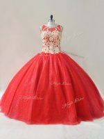 Suitable Floor Length Ball Gowns Sleeveless Red Quinceanera Dress Lace Up