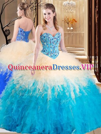 Gorgeous Sweetheart Sleeveless Tulle Vestidos de Quinceanera Embroidery and Ruffles Lace Up