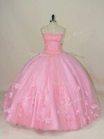 Floor Length Baby Pink 15 Quinceanera Dress Sweetheart Sleeveless Lace Up