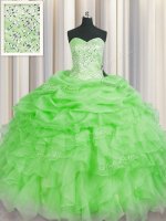 Clearance Floor Length Womens Party Dresses Organza Sleeveless Beading and Ruffles