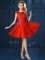 Artistic Knee Length Lace Up Quinceanera Court Dresses Red for Prom and Party with Lace and Appliques