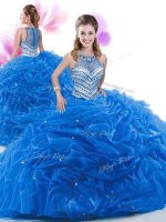 Court Train Ball Gowns Sweet 16 Dress Royal Blue Organza Sleeveless Zipper(SKU SJQDDT915002-1BIZ)