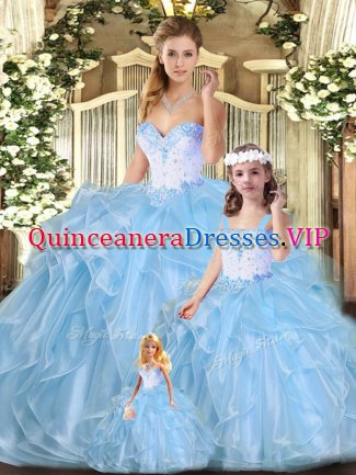 Custom Made Blue Sleeveless Organza Lace Up Quinceanera Dress for Sweet 16 and Quinceanera