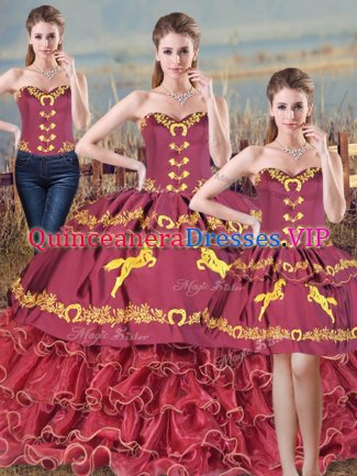 Brush Train Ball Gowns 15 Quinceanera Dress Burgundy Sweetheart Organza Sleeveless Floor Length Lace Up