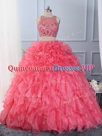 Custom Fit Floor Length Ball Gowns Sleeveless Hot Pink Quince Ball Gowns Lace Up