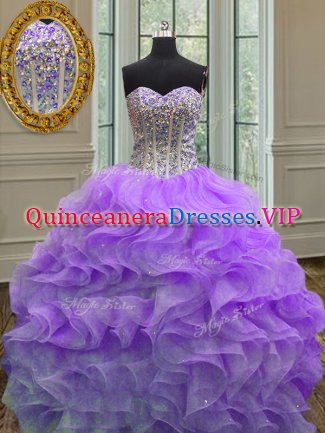 Wonderful Sweetheart Sleeveless Organza Sweet 16 Quinceanera Dress Beading and Ruffles Lace Up