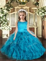 Beauteous Blue Little Girl Pageant Gowns Party and Wedding Party with Ruffles Scoop Sleeveless Lace Up(SKU PAG1112-1BIZ)