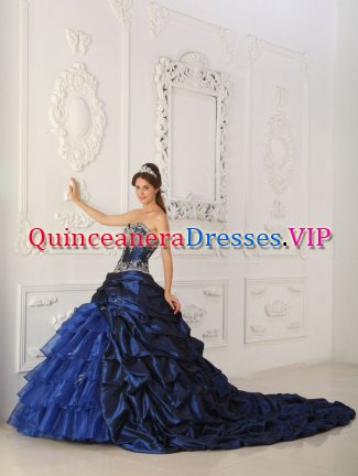 Anamosa Iowa/IA Perfect Royal Blue Appliques Chapel Train Quinceanera Dress For Sweetheart Taffeta and Organza Ball Gown