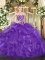 Customized Floor Length Purple Vestidos de Quinceanera Organza Sleeveless Beading and Ruffles