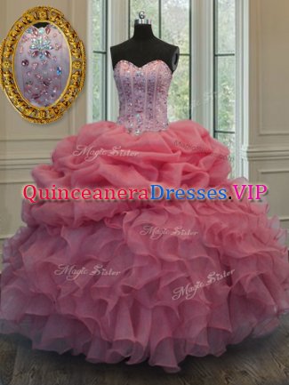 Modest Organza Sleeveless Floor Length Vestidos de Quinceanera and Beading and Pick Ups