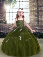 Beauteous Floor Length Olive Green Pageant Dress Womens Strapless Sleeveless Lace Up