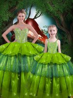 Sweetheart Sleeveless Organza Quinceanera Dress Beading and Ruffled Layers Lace Up