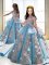 Blue Sleeveless Court Train Appliques Teens Party Dress