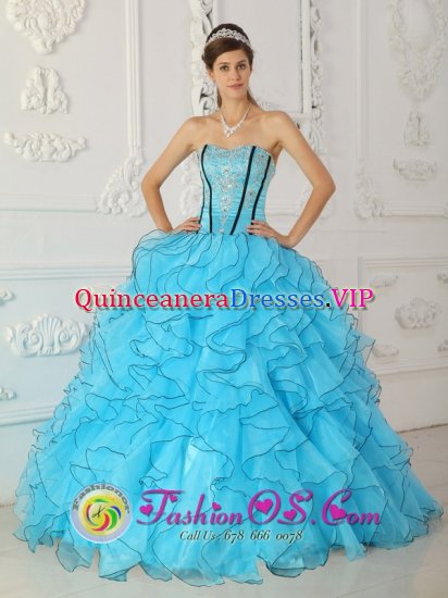 gorgeous Baby Blue Quinceanera Dress For Port Pirie SA Strapless Organza With Appliques Ball Gown - Click Image to Close