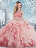 Fantastic Scoop Sleeveless Satin 15 Quinceanera Dress Beading and Ruffles Clasp Handle