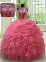 Enchanting Scoop Pick Ups See Through Floor Length Ball Gowns Sleeveless Pink 15 Quinceanera Dress Lace Up(SKU PSSW018BIZ)