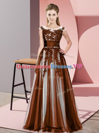 Scoop Sleeveless Zipper Quinceanera Court Dresses Brown Tulle - Click Image to Close